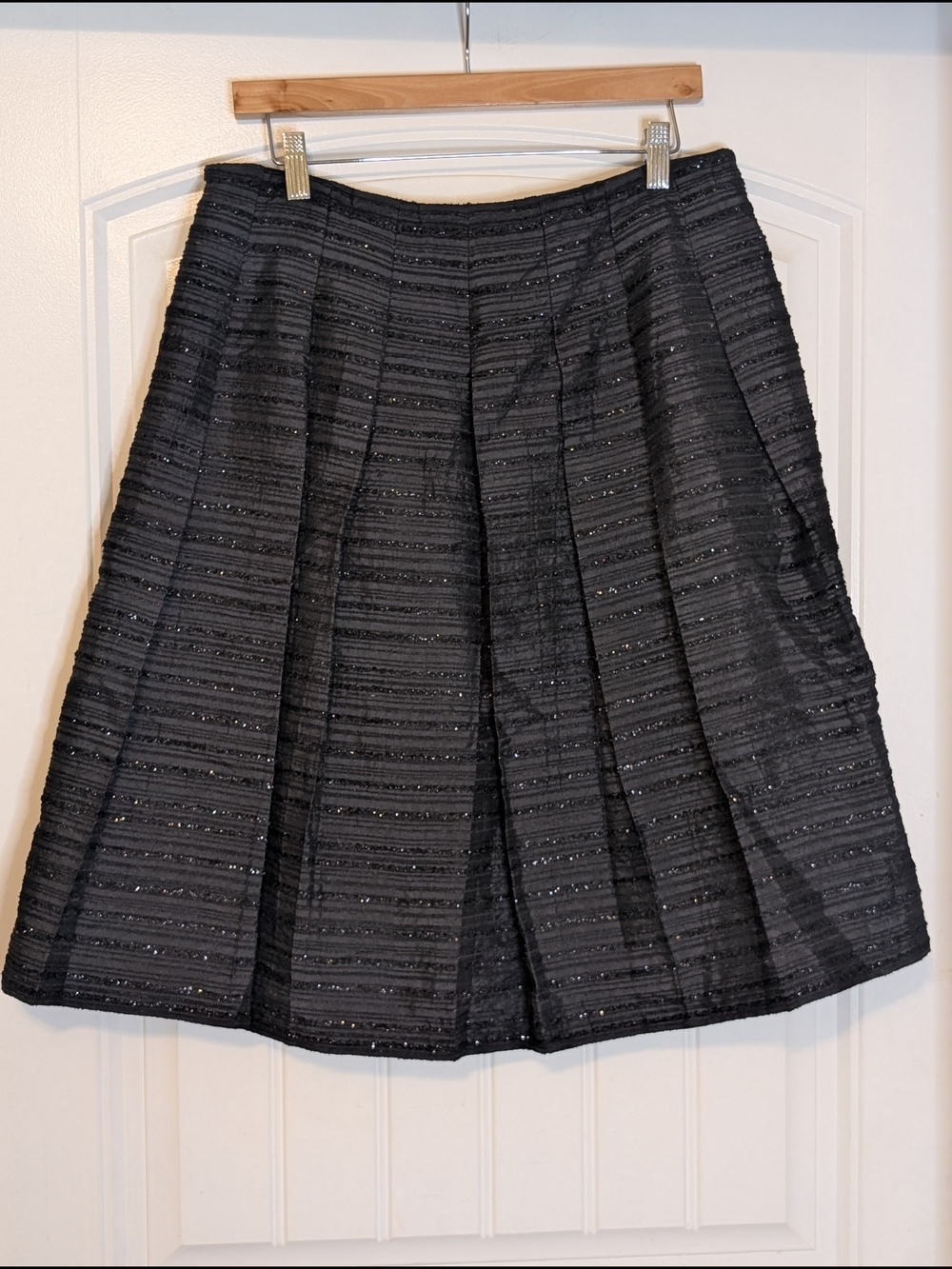 Talbot's Black Pleated Textured Shimmer A Line Knee Length Skirt - Picture 6 of 11